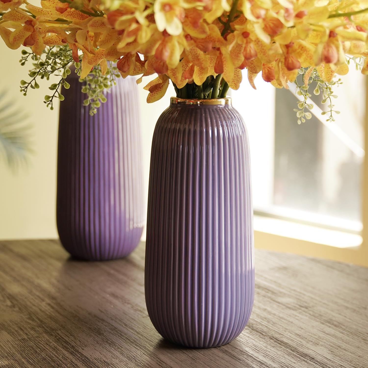 Pure Home + Living Purple Ribbed Ceramic Vase - Small-image-31