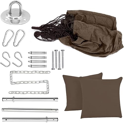 Miniatura 6 de Gold Armour Silla hamaca colgante con cuerda de hasta 500 libras, 2 cojines de asiento incluidos, silla colgante con tejido de algodón de calidad de