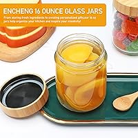 Vista 8 de Encheng Tarros de vidrio de 16 onzas con tapas, recipientes de avena nocturna con tapas de bambú, frascos Mason de vidrio de boca ancha, recipientes