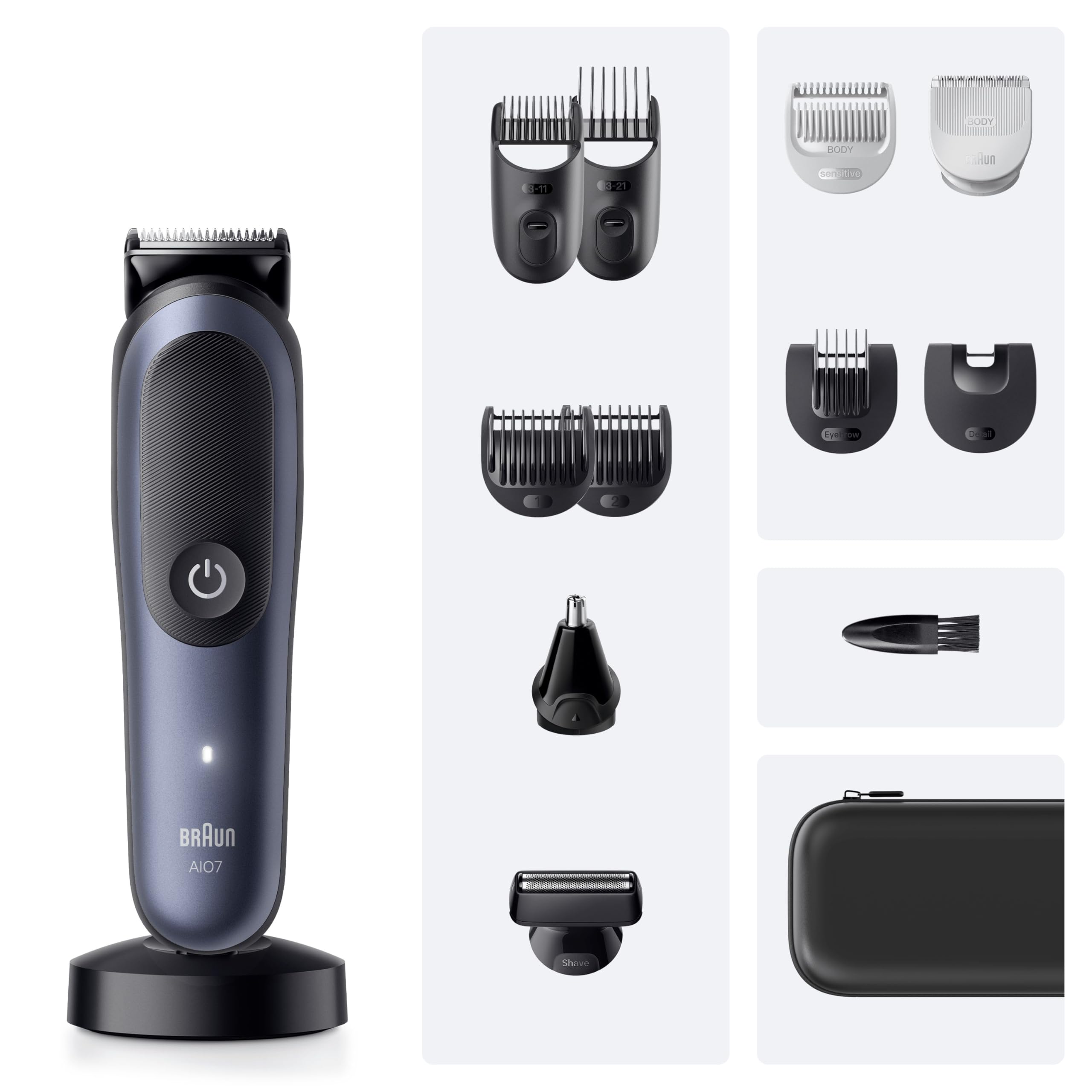 Braun Series 7 AIO7565 Tondeuse Electrique Homme 13-en-1 Etanche Batterie Rechargeable Lame Ultra Affutée Coffret 7 Sabots