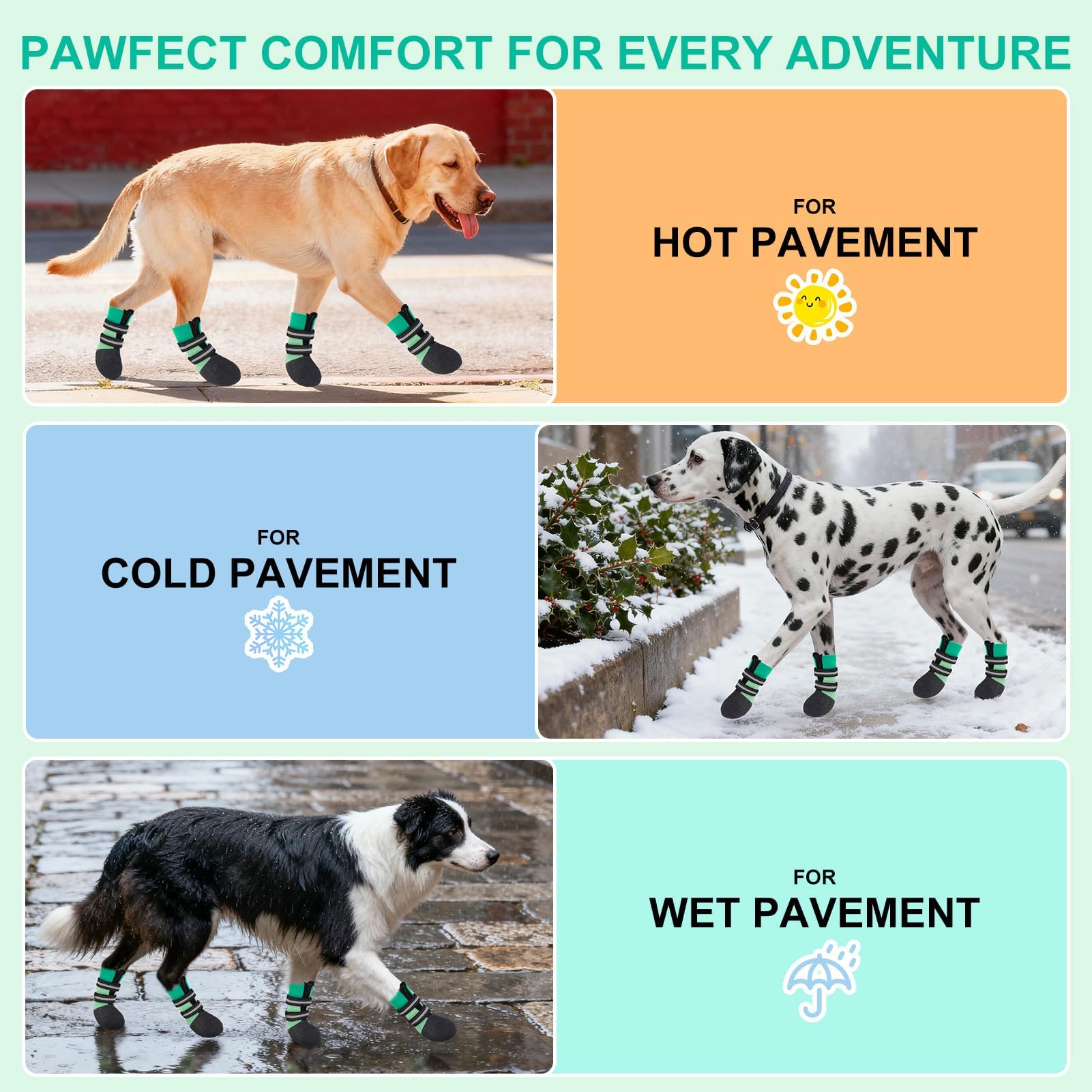BEAUTYZOO Chaussures imperméables pour chien par temps froid, chaussettes antidérapantes et protections de pattes, fermeture éclair pour éviter le léchage, intérieur et extérieur réfléchissant pour