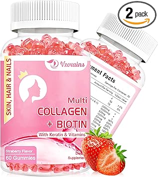 Collagen Gummies for Anti-Aging Skin Hair Nails Joints, Collagen with Biotin Keratin Vitamin C Supplement for Women Men, Sugar Free, 120ct - 60 Day Supply