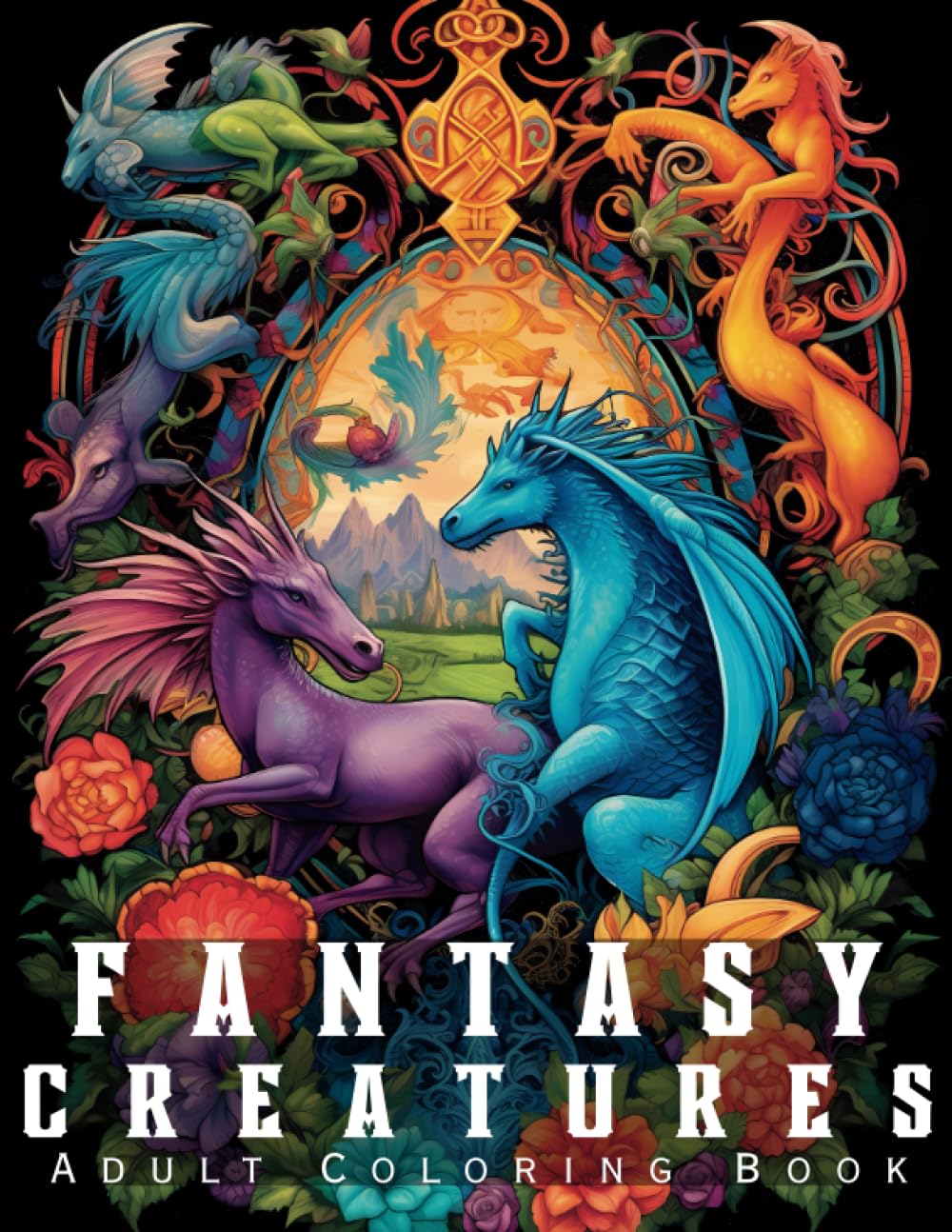 Fantasy Creatures Adult Coloring Book: Mythical Monsters and Legendary Beasts Coloring Pages. Over 40 Unique Designs Inspired by Mythology and Folklore