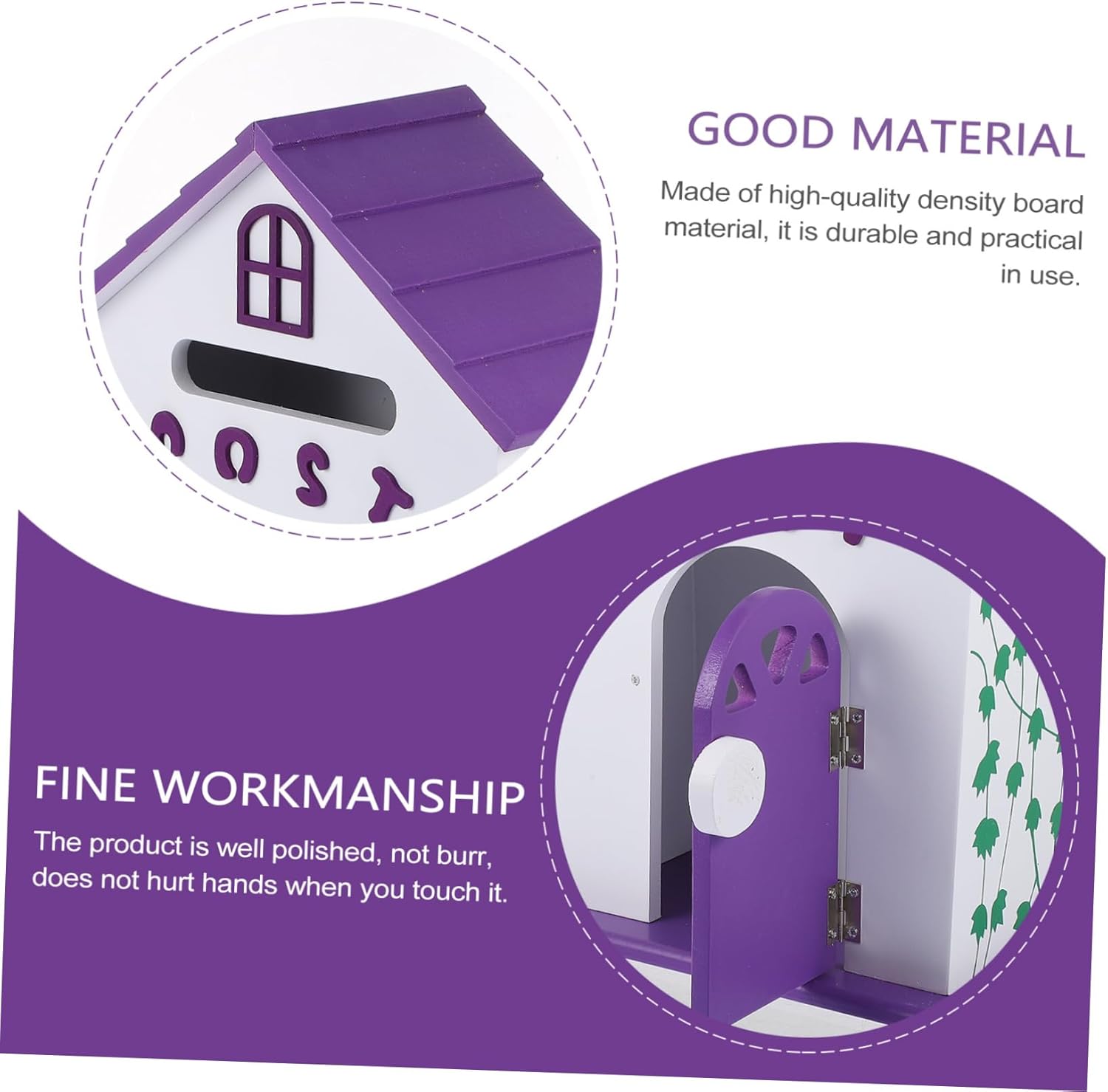 jojofuny 1pc Wall Mount Letter Box Adorable Decorative Mailbox for Home and School Density Board Design Storage Capacity Creative Purple Post Box for Unique and Photo Props