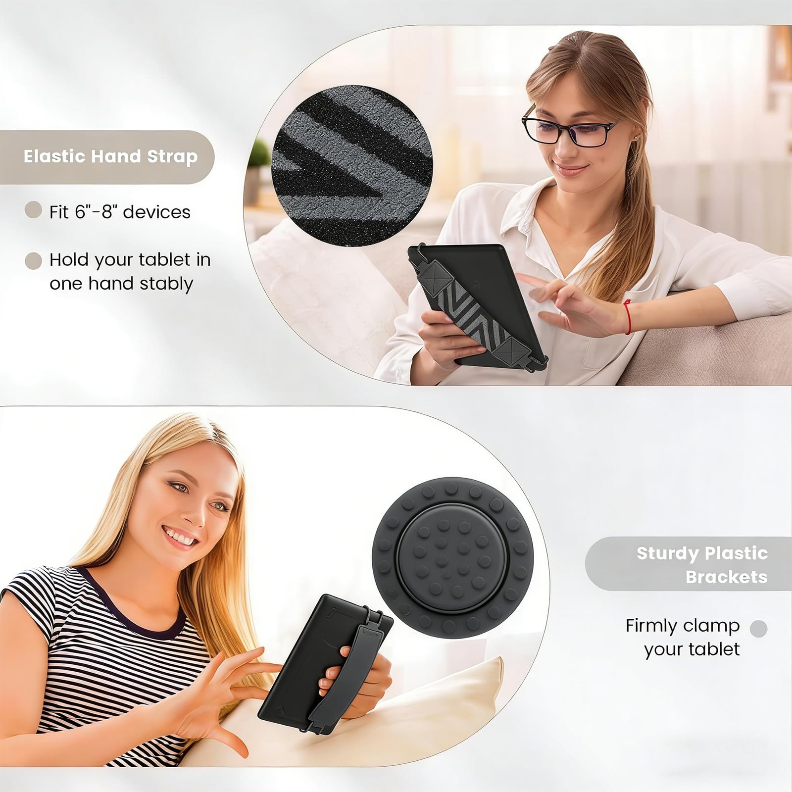 Universal Correa de Mano Elástica con Soporte de Dedo para 6-8 y Kindle, Sujeta Kindle para Leer en la Cama - Accesorios Kindle Negro (1 Pieza) — view 6