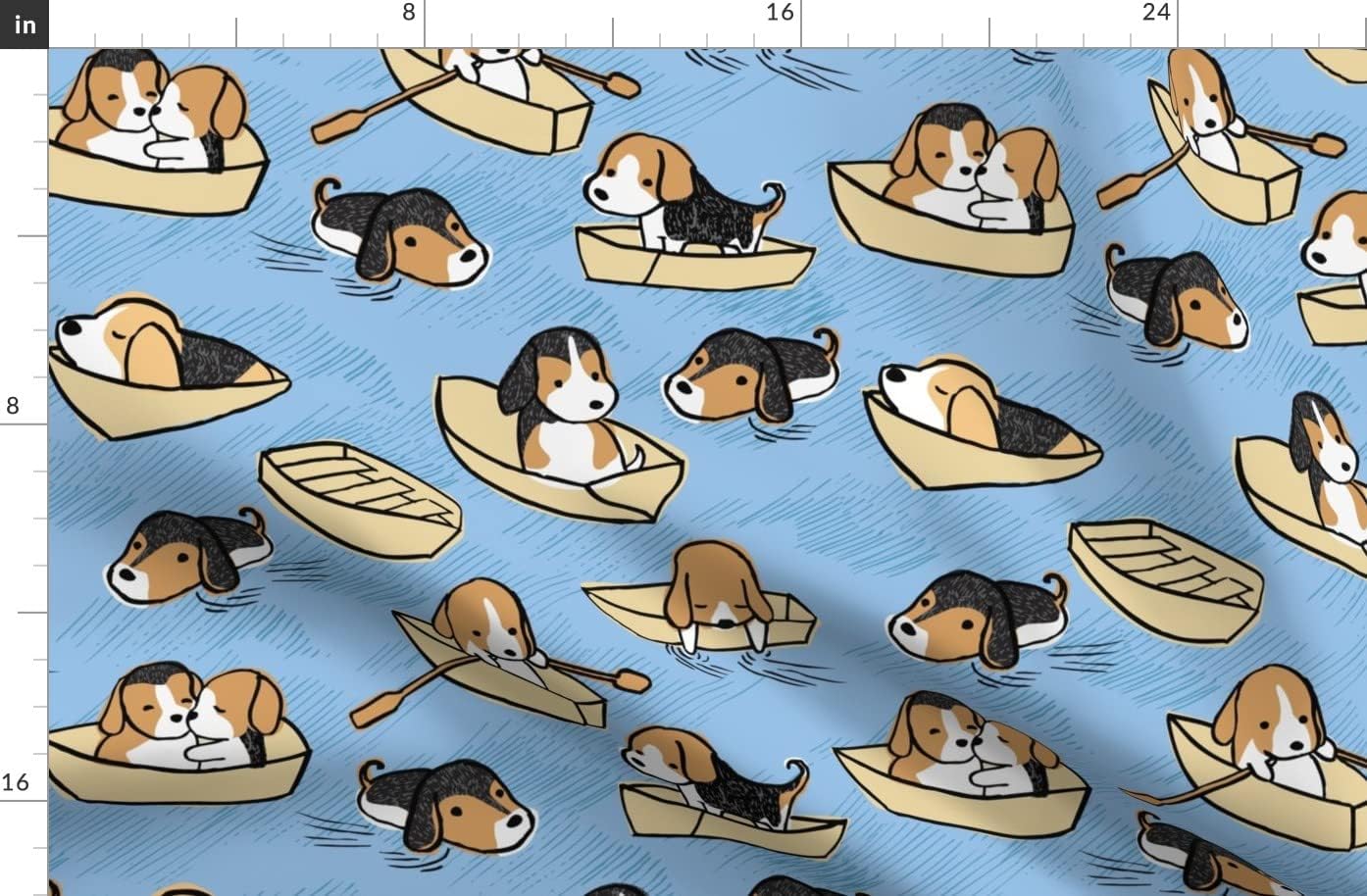 Spoonflower Fabric - Doggy Beagle Dogs Puppy Boat Swimming Paddle Whimsical Nautical Water Printed on Organic Cotton Sateen Fabric by The Yard - Sewing Quilting Apparel Home Decor