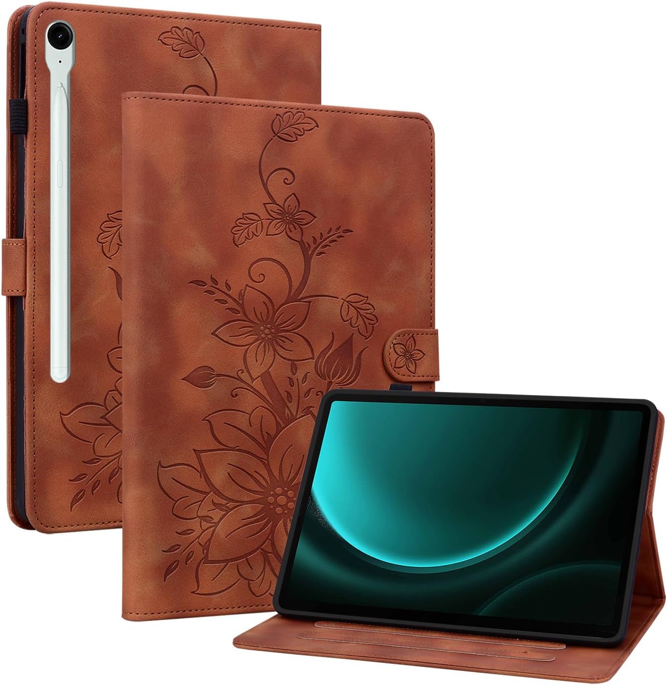 for Samsung Galaxy Tab S10 Lite/ S10 FE/ S9 FE 5G 10.9"/Tab S9 11" 2023 with S Pen Holder Magnetic Clasp Stand Premium PU Leather Cover Brown