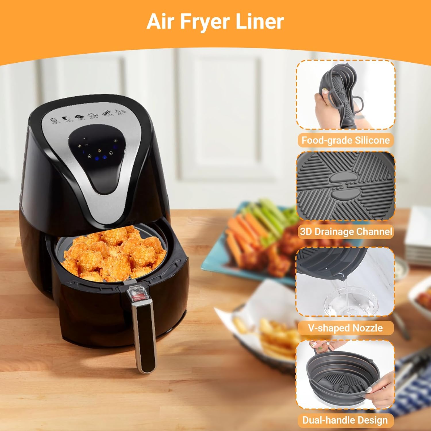 Alyvisun Air Fryer Liner Silicone Reusable Airfryer Basket Foldable Kitchen Pot Accessories Versatile Round Baking Pan for Microwave, Oven (Grey) 4 71YHedpTWCL. AC SL1500