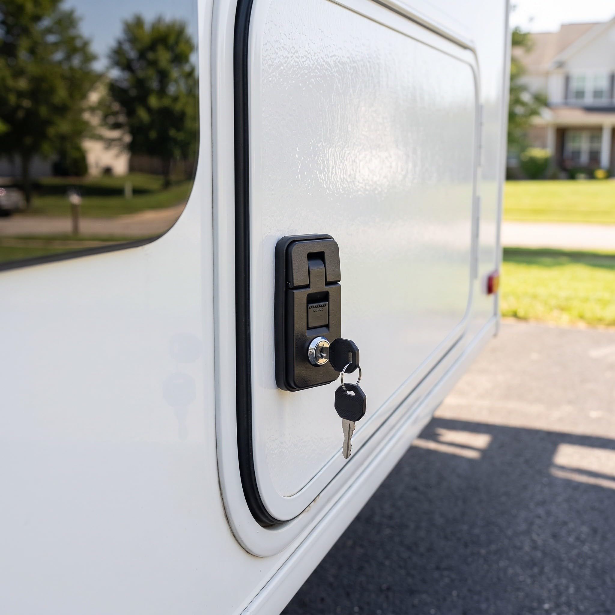 Toddmomy 2 pestillos de compresión manuales con cerradura de llave, palanca grande sellada y ajustable, barra antirrobo para puertas correderas de cristal de patio.