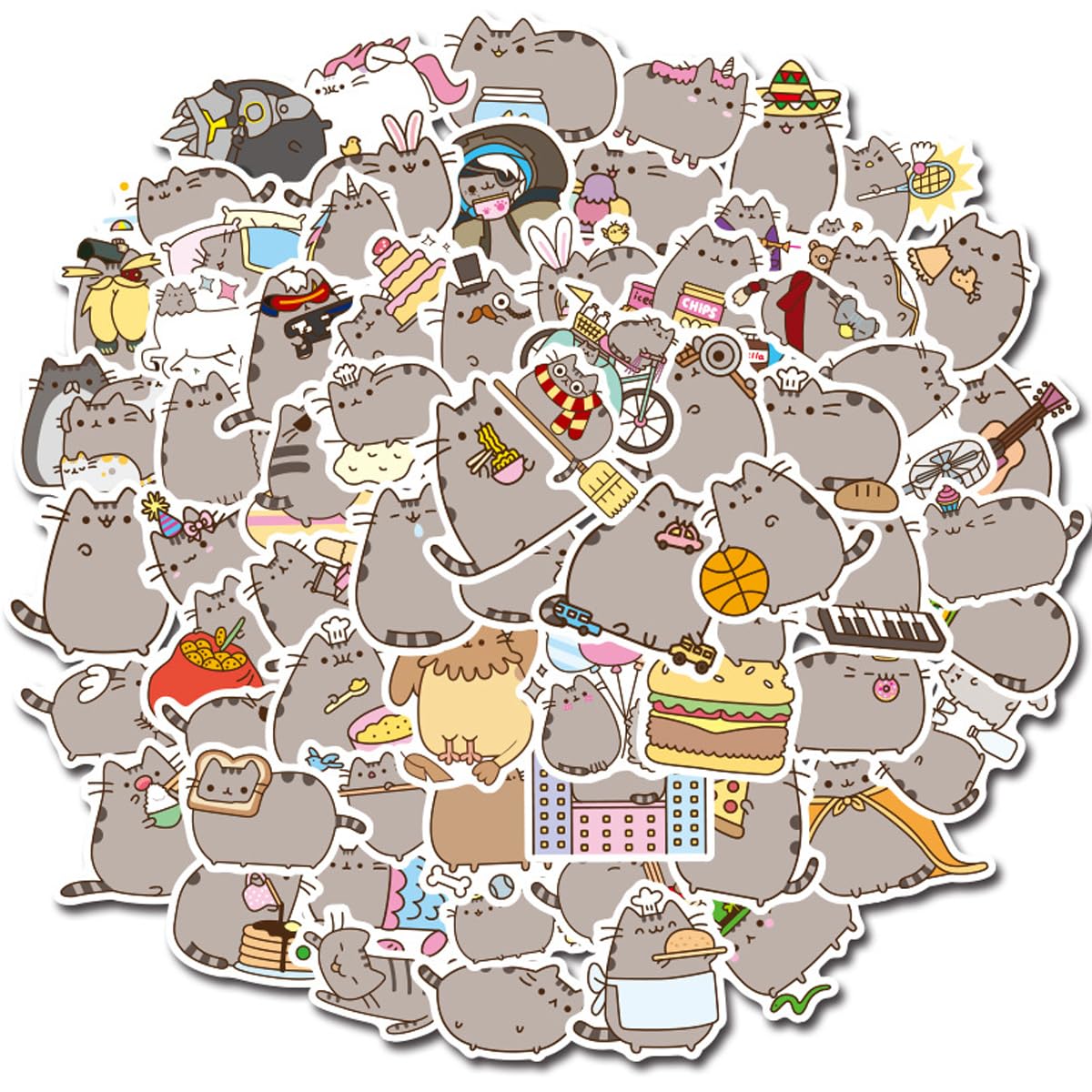 Adesivi P-usheen, Gatto Stickers 100Pcs Decalcomanie Kawaii Graffiti Stickers Vinile Impermeabili Adesivi per Laptop Bottiglie d'Acqua Skateboard Album Scrapbooking Auto Guitare