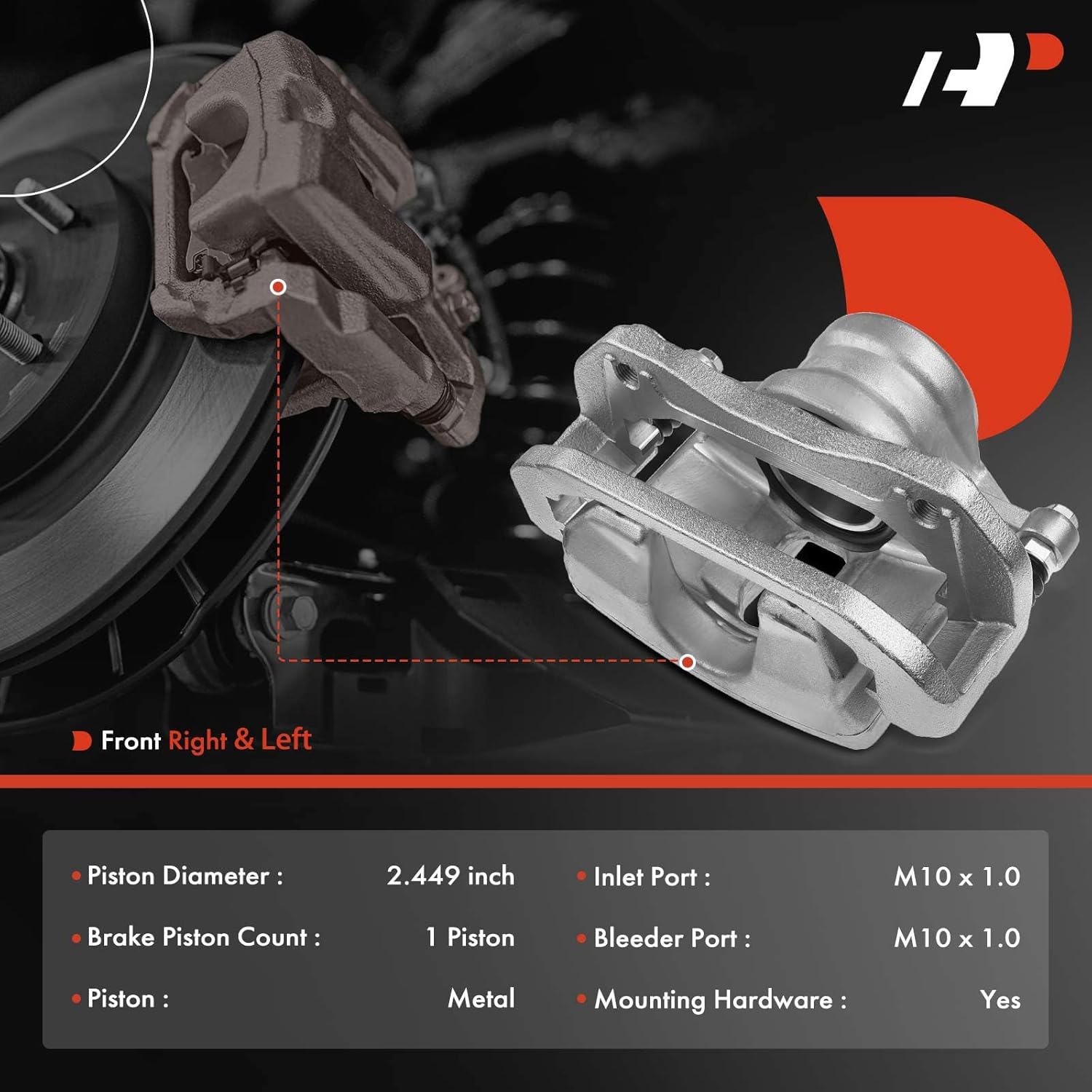 A-Premium Disc Brake Caliper Assembly with Bracket Compatible with Select Hyundai Models - Genesis 2009 2010 2011, V6 3.8L - Front Driver and Passenger Side, 2-PC Set