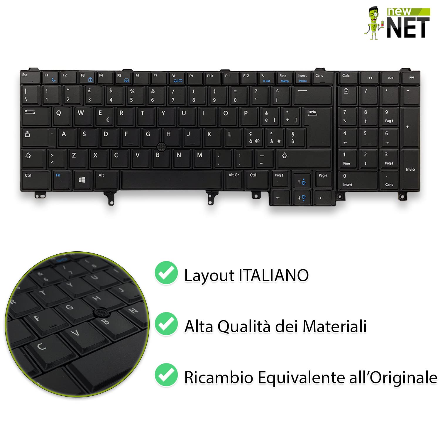 Tastiera Italiana Per Dell Latitude E5520/E5530/E6520/E6540 E Precision M2800/M4600/M4700/M4800/M6600/M6700/M6800 Con Trackpoint, Nero