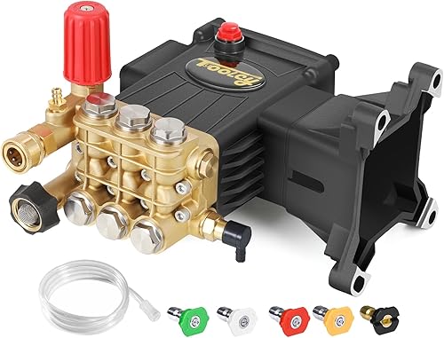 TOOLCY Bomba de lavado a presión 3600-4000 PSI Max, bomba de repuesto 4 GPM, émbolo triplex, bomba de lavado de gas horizontal de 1 pulgada con