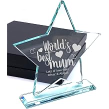 ukgiftstoreonline Large Jade Glass Personalised Star Trophy World's Best Mum In Presentation box