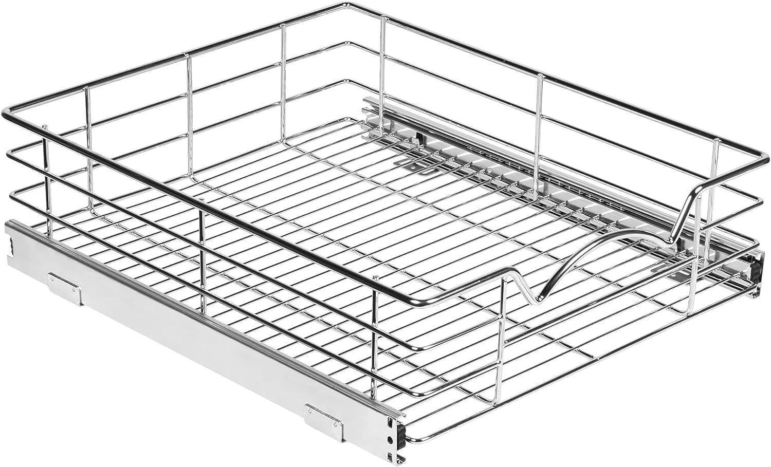 HOLDN’ STORAGE Heavy-Duty Premium Collection Pull Out Cabinet Organizer – Pantry Drawer Slide Out Caddy -Lifetime Limited Warranty – Basket Size 17″ W x 21″ D x 5″ H, Anti-Rust Chrome Finish
