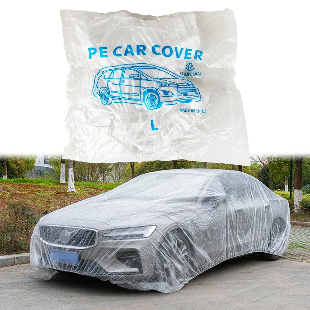 MTOSYSARI 1pc Clear Plastic Temporary Universal Disposable Car Cover Rain Dust Garage — view 3