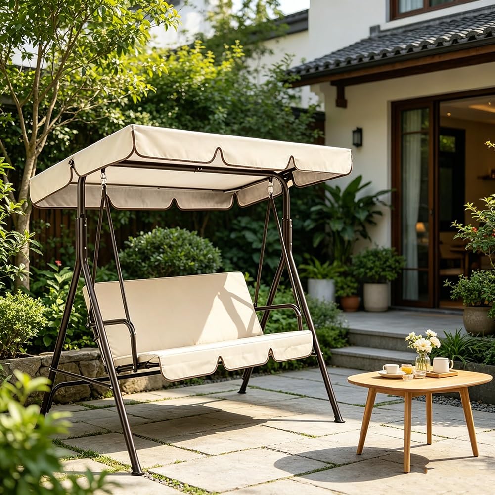 Toile de Rechange pour Balancelle de Jardin 2/3 Places, Housse de Rechange Toit de Balançoire, Auvent Imperméable en Polyester pour Terrasse Extérieur Patio(Black,249x185x18cm)