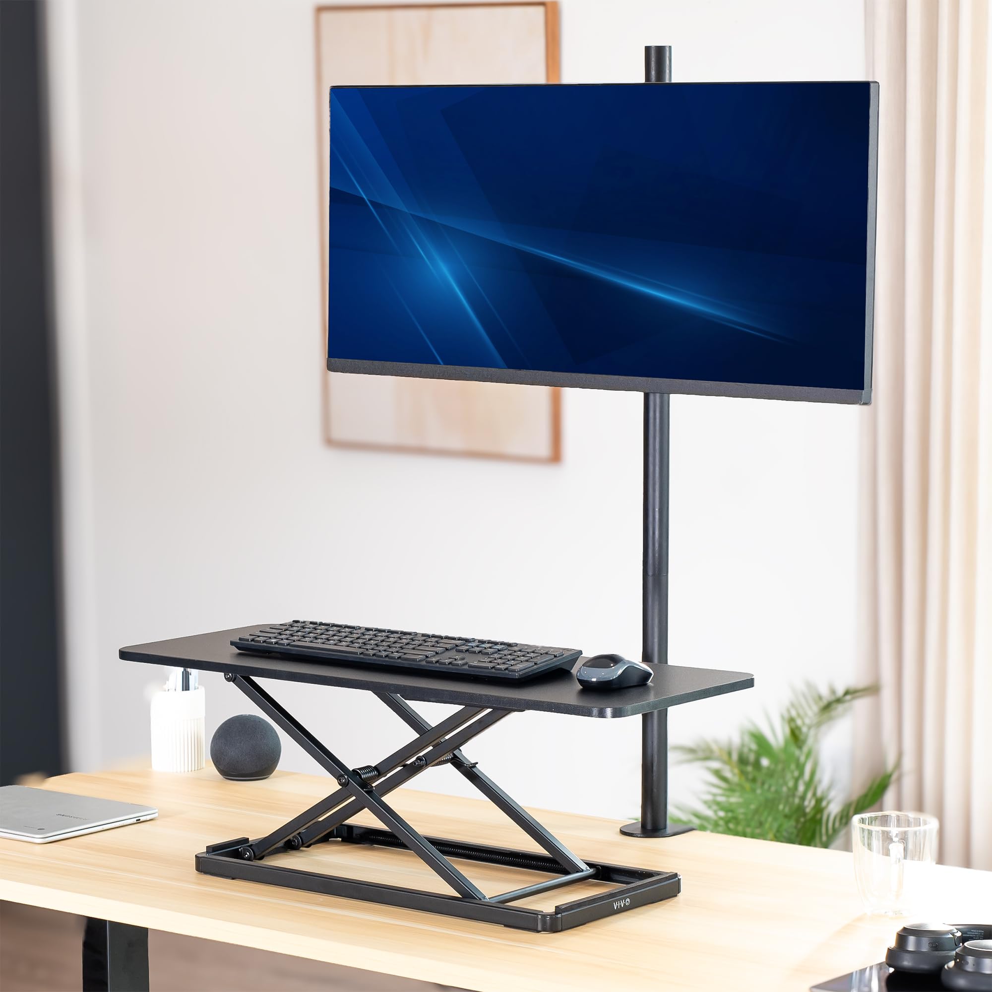 VIVO - Supporto singolo regolabile in altezza da 76,2 cm con sollevatore a forbice per tastiera e mouse, scrivania per laptop, per postazioni di lavoro ergonomiche sit-stand, nero, DESK-V030A