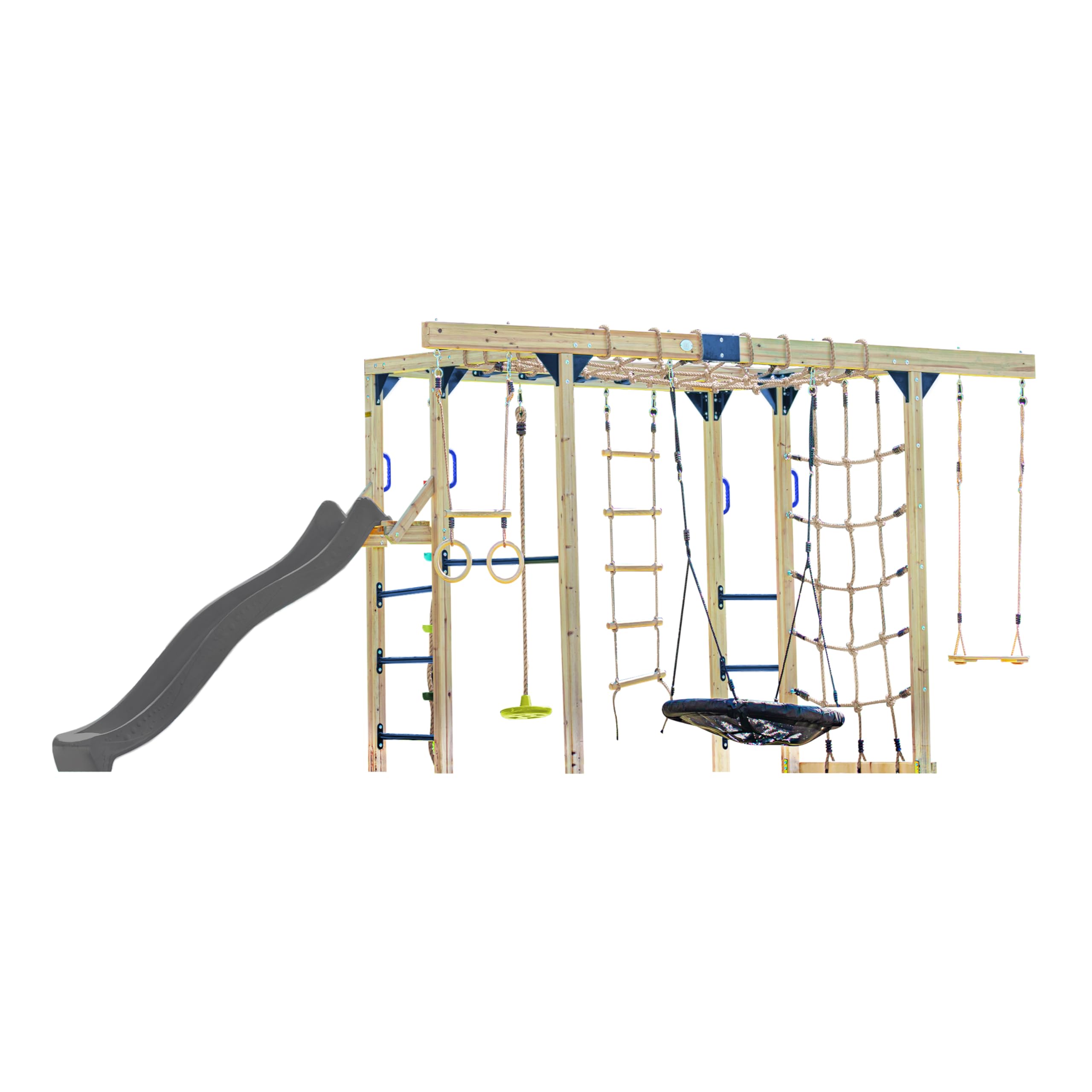 Axi Boris Aire De Jeux en Bois/Structure d'escalade, Toboggan Gris - Balançoires, Trapèze, Cordes d'escalade Et Barres De Singe | Jeux Extérieur