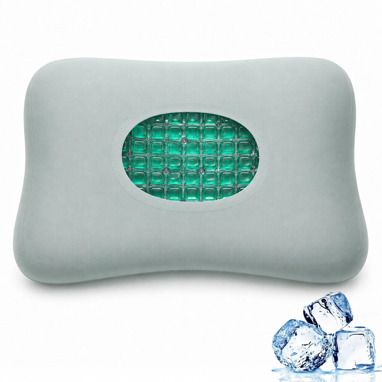 Cuscino Cervicale Ergonomico per Dormire in Gel Rinfrescante 60x40x10 cm | Guanciale Letto Traspirante con Federa Lavabile, Supporto Collo e Spalle per Fianco, per l'uso in casa.(Green)