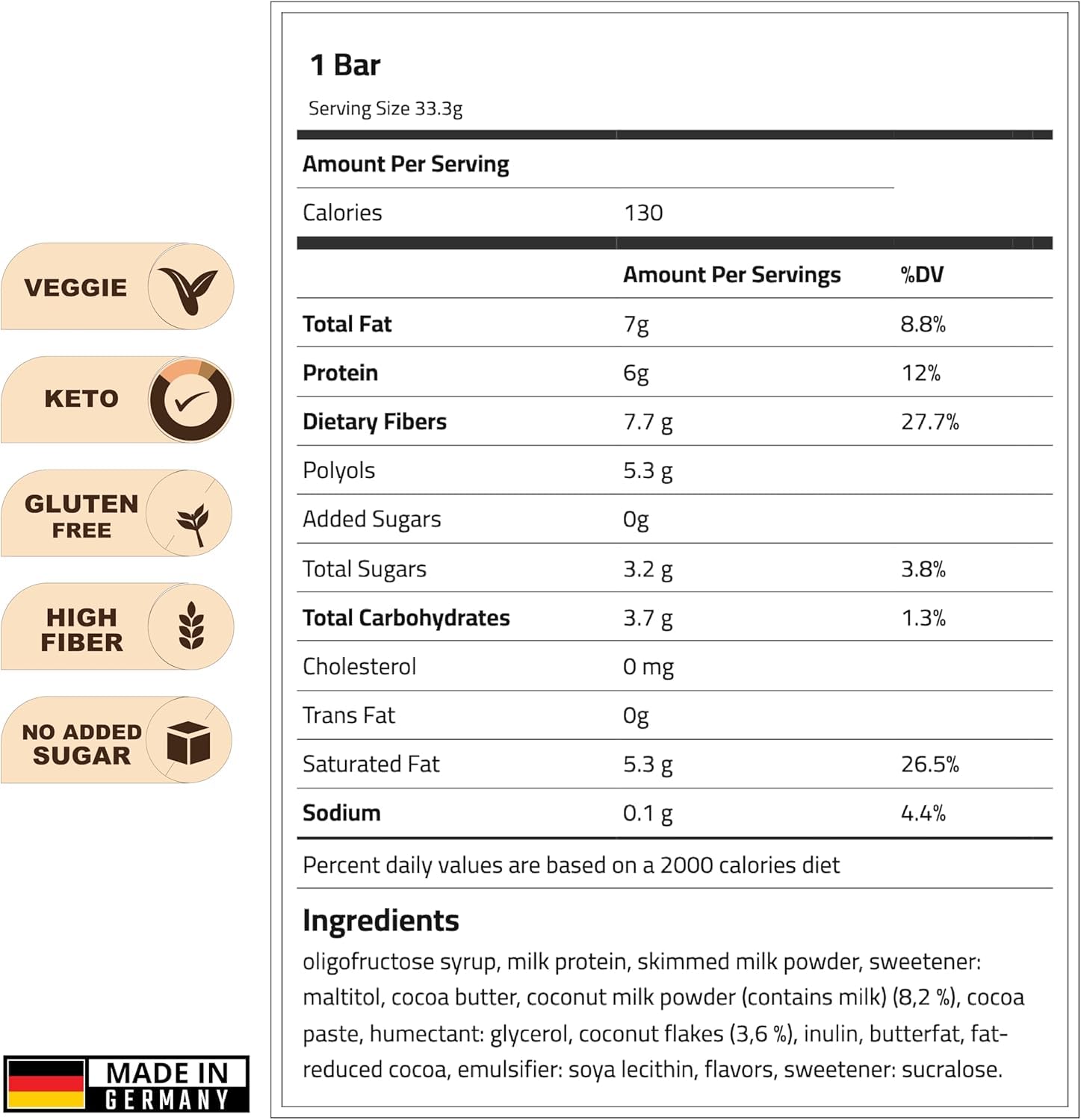 Laperva Barre Protéinée Coco Fit Chocolat & Noix de Coco, Snack Riche en Protéines, Faible Sucre, Végétarien, Keto Friendly, Soutien Énergie, Boîte de 18 PCS