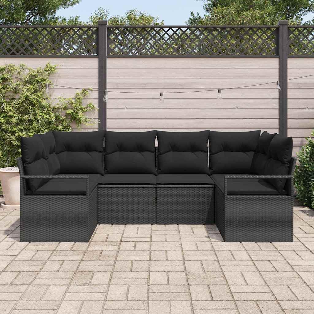 Ensemble de canapés de Jardin Noir polyrotin 6 pièces Salon modulaire avec Coussins Housse zippée Table réglable pour terrasse Balcon Angle détente