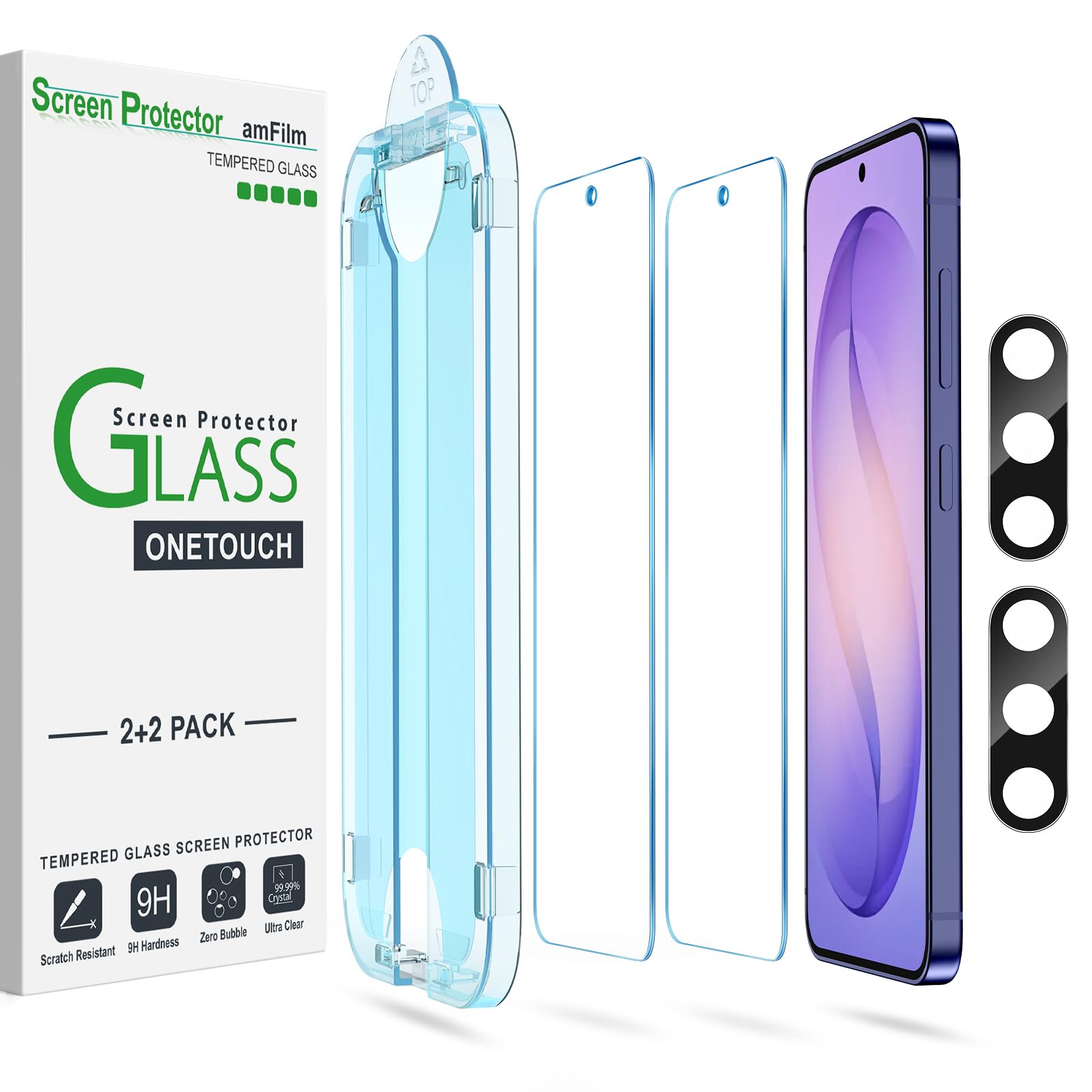 amFilm Auto-Alignment OneTouch for Samsung Galaxy S26 Ultra 6.9" Screen Protector + Camera Lens Protector, Tempered Glass, 30 seconds Installation, Bubble Free, Case Friendly, Anti-Scratch [2+2 Pack]