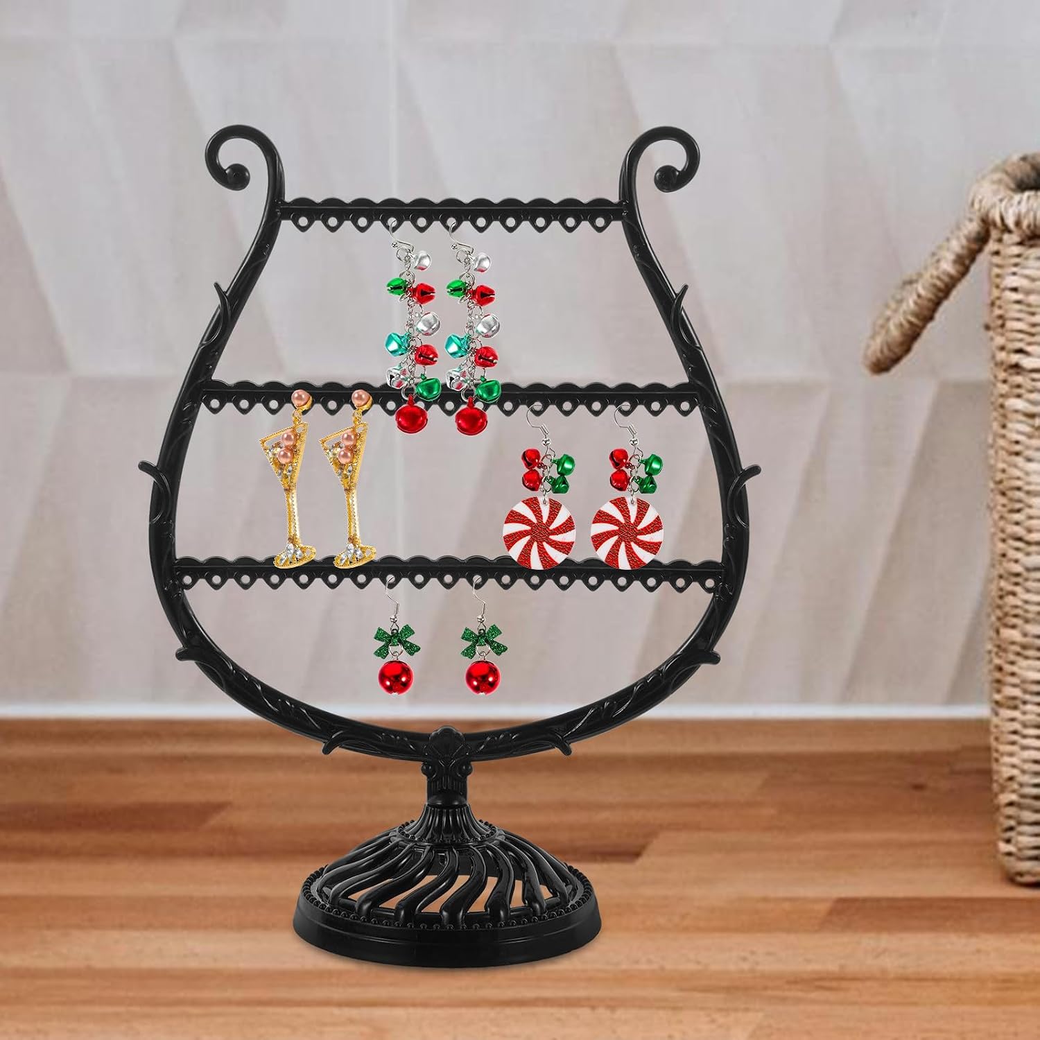 Beavorty Wine Cup Shaped Jewelry Organizer Stand Black, Necklace and Bracelet Organizer with Earring Tower Rack, Jewelry Storage Display for Women