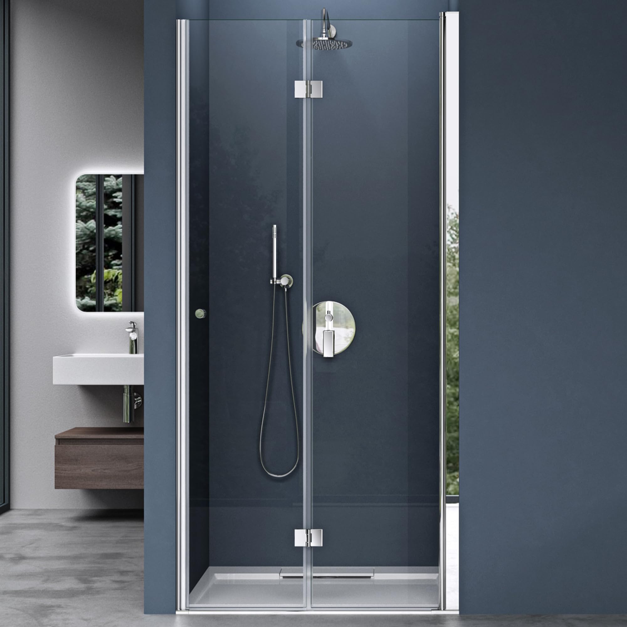 doporro Falttür Nischentür 90x190cm Duschtür ESG-Sicherheitsglas Klarglas