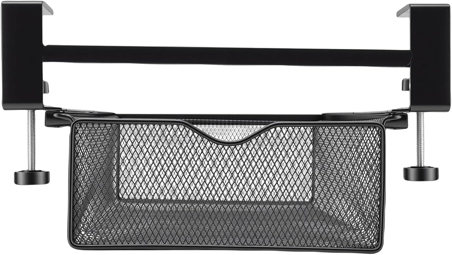 Under Desk Drawer, Metal Mesh Slide Out Organizer with Customizable Dividers, Perfect for Office and Kitchen Storage Solutions (Black Small No Compartment)