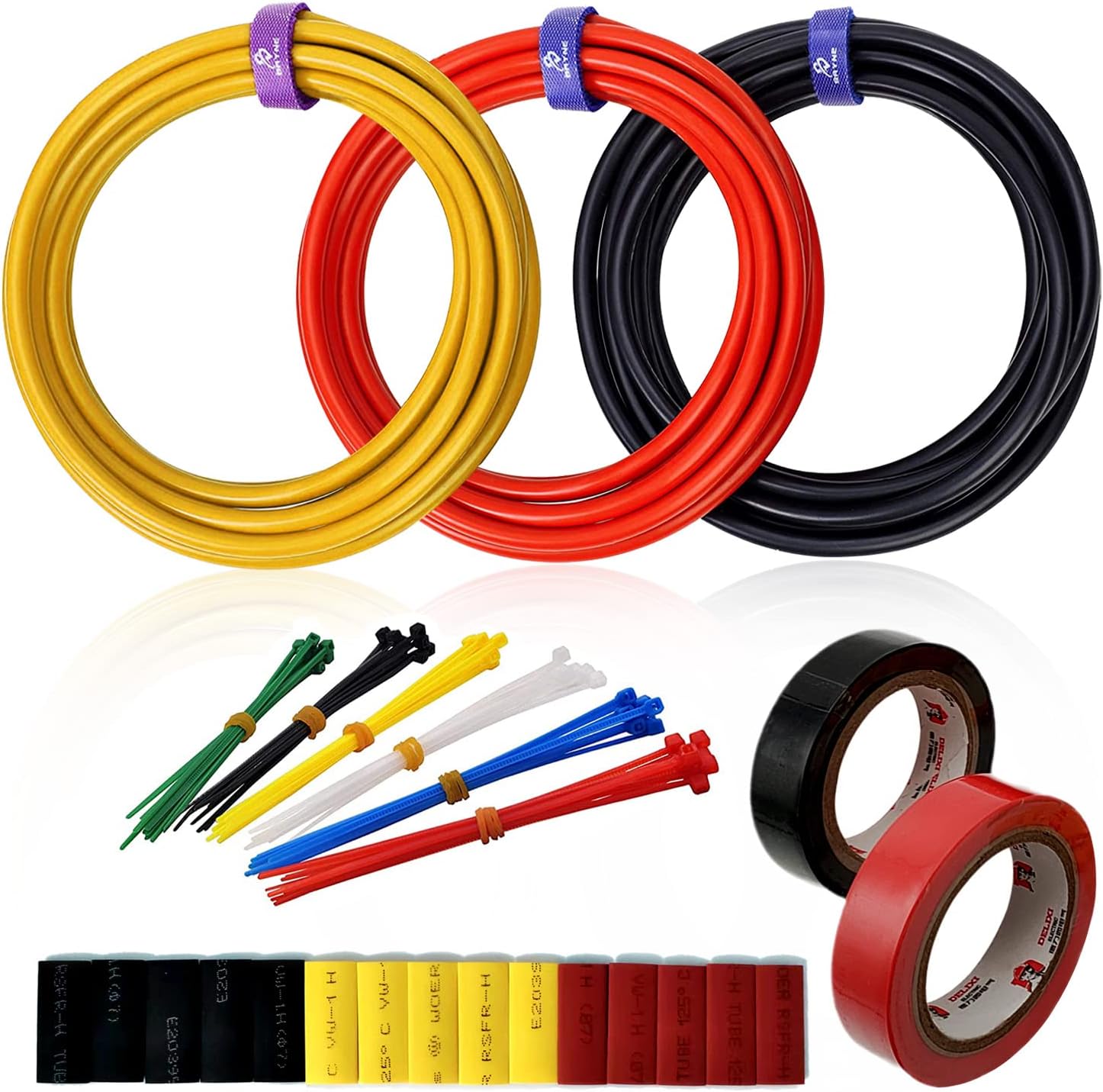 8AWG Soft Silicone Electrical Wire Flexible Cable Kit High and Low Temperature Resistant 1650 Strands 0.08mm Tinned Copper Wire for DIY, Home Appliances, RC Aircraft Car Battery etc.(3 Colors x 13ft)