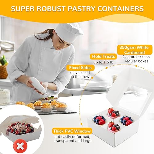 Miniatura 2 de Zealax Cajas de panadería con ventana y divisores, embalaje de galletas, cajas de cupcakes, cajas de golosinas para postres, 9 x 6 x 2.5 pulgadas,