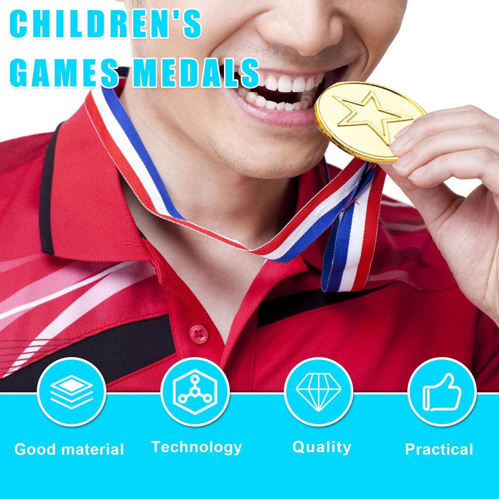 100 medallas para niños de juguete, medallas de oro para niños medallas, medallas de oro con cinta de nailon tricolor, medallas de premios de metal para fiestas de fútbol niños