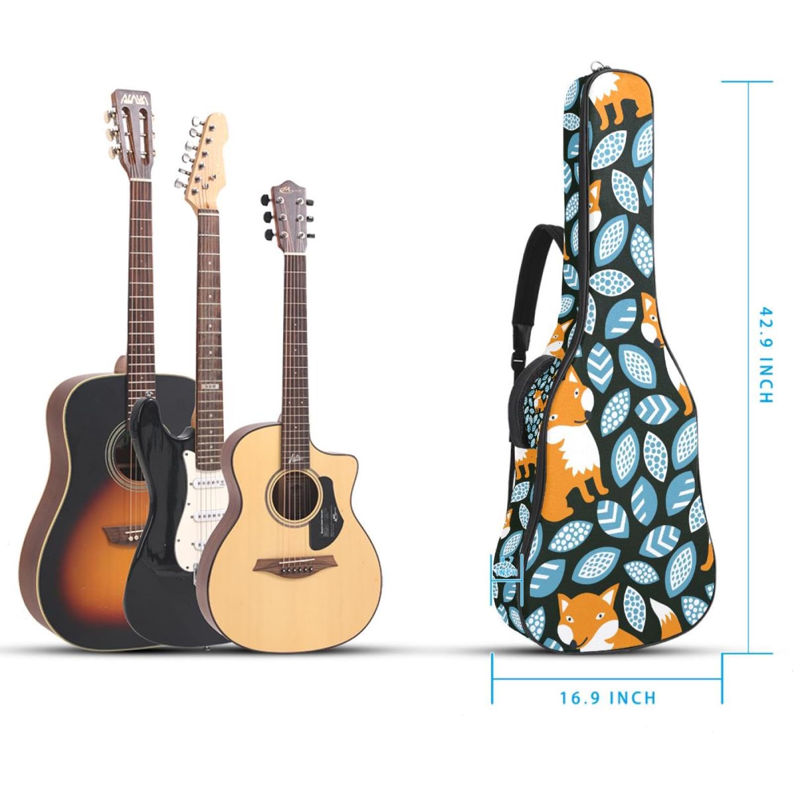 Torba na gitarę akustyczną wodoodporny plecak na gitarę grubo miękki wyściełany lis klasyczna obudowa na gitarę, wielobarwny, 42.9x16.9x4.7 in, Organizer do torby