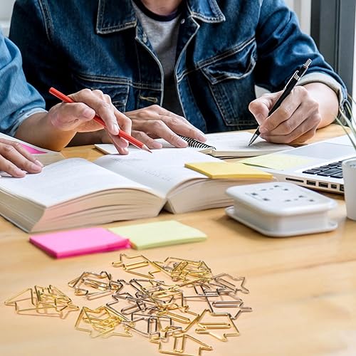 Miniatura 6 de Yeaqee 200 clips de papel en forma de casa, suministros de agente inmobiliario, color dorado y plateado, divertidos clips a granel para niños,