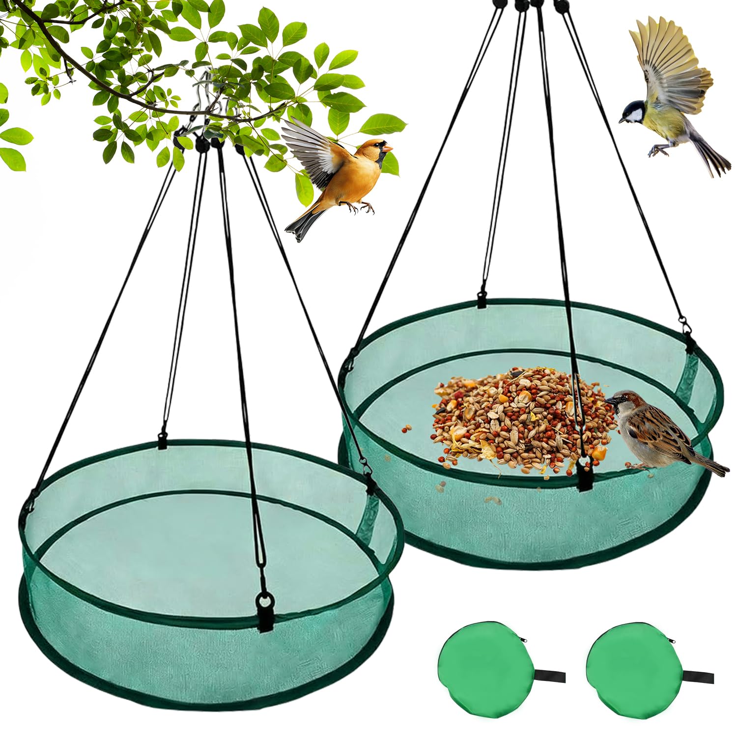 2Pcs Upgrade Vogelfutter Auffangschale, 51 x 11cm Ring Auffangschale für Vogelfutter, Grün Auffangschale Vogel-futter, Futterspender Auffangschale, Vogel-futter Samenfänger für Draußen Terrasse Garten