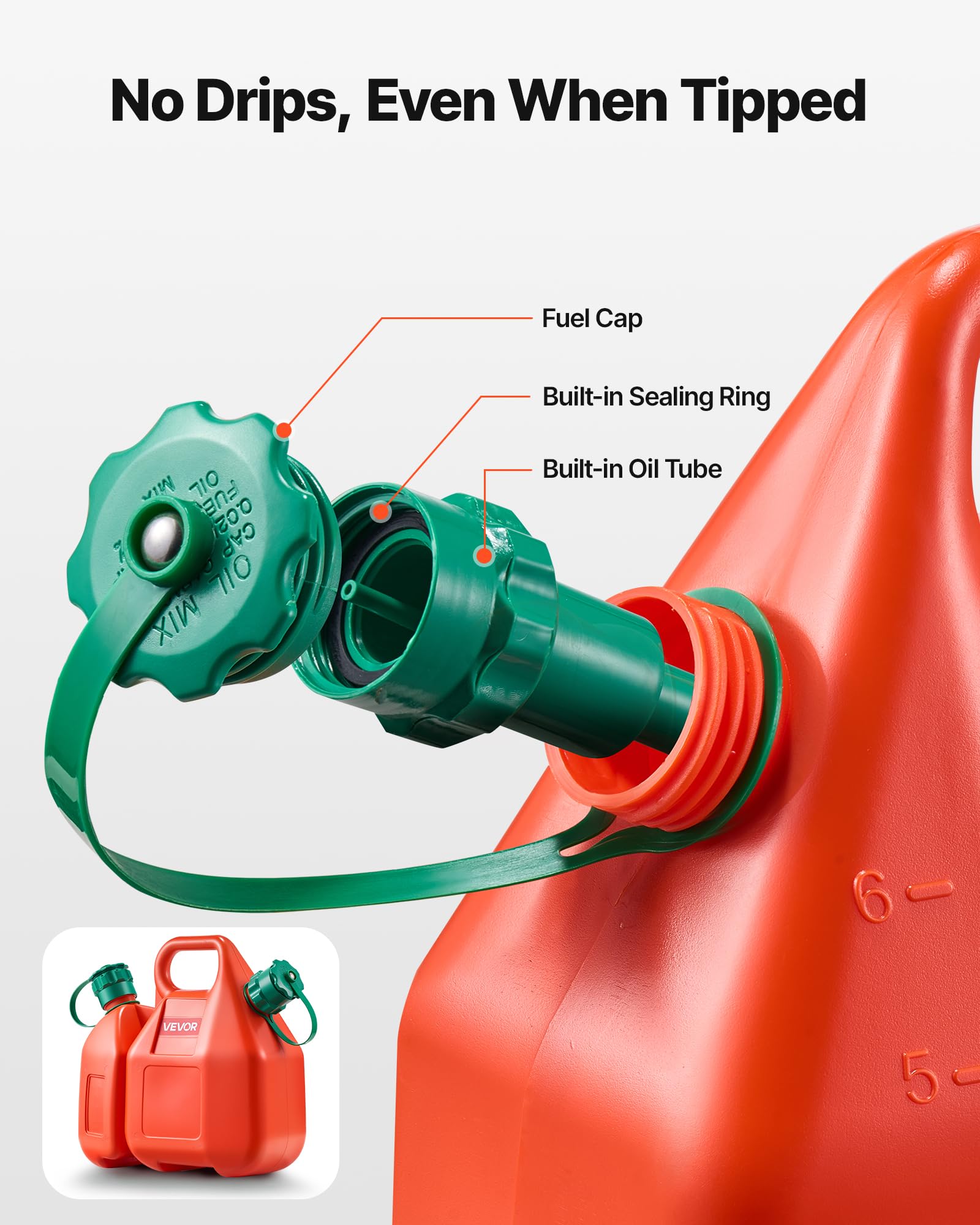 VEVOR Kraftstoffkanister, 6 L Kraftstofftank mit Ausguss & 1,9 L zusätzlichem Ölbehälter, max. Durchflussrate 5,5 L/min, Flüssigkeitsbehälter für die meisten Autos, Motorräder, ATVs & UTVs