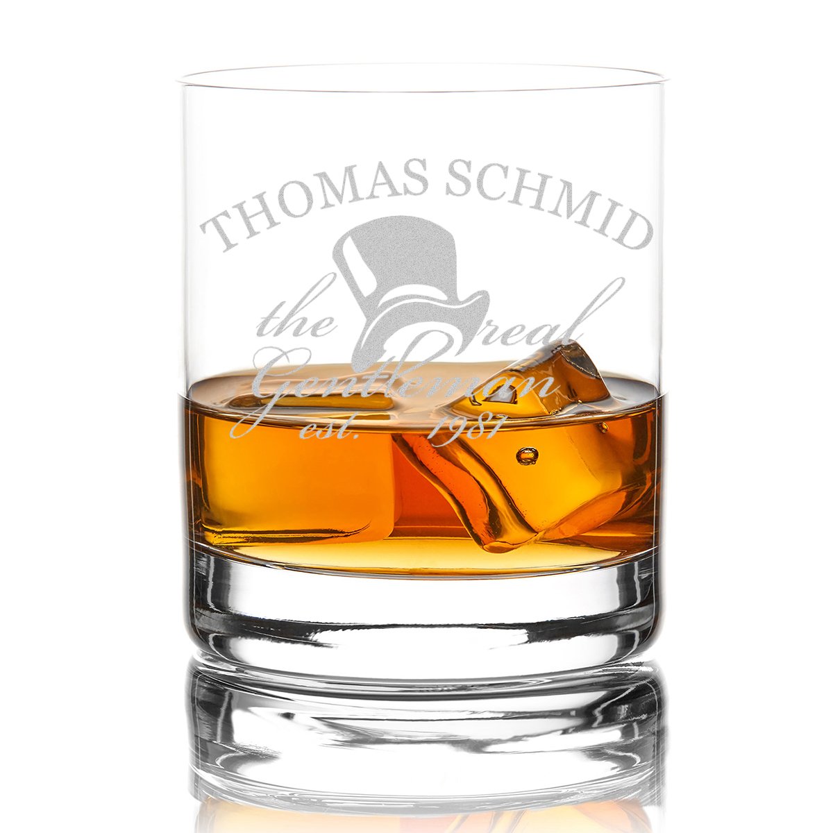 Bicchiere Da Whisky Personalizzato 420 Ml Con Incisione 'Real Gentleman'. Regalo Unico Per Uomo In Cristallo.