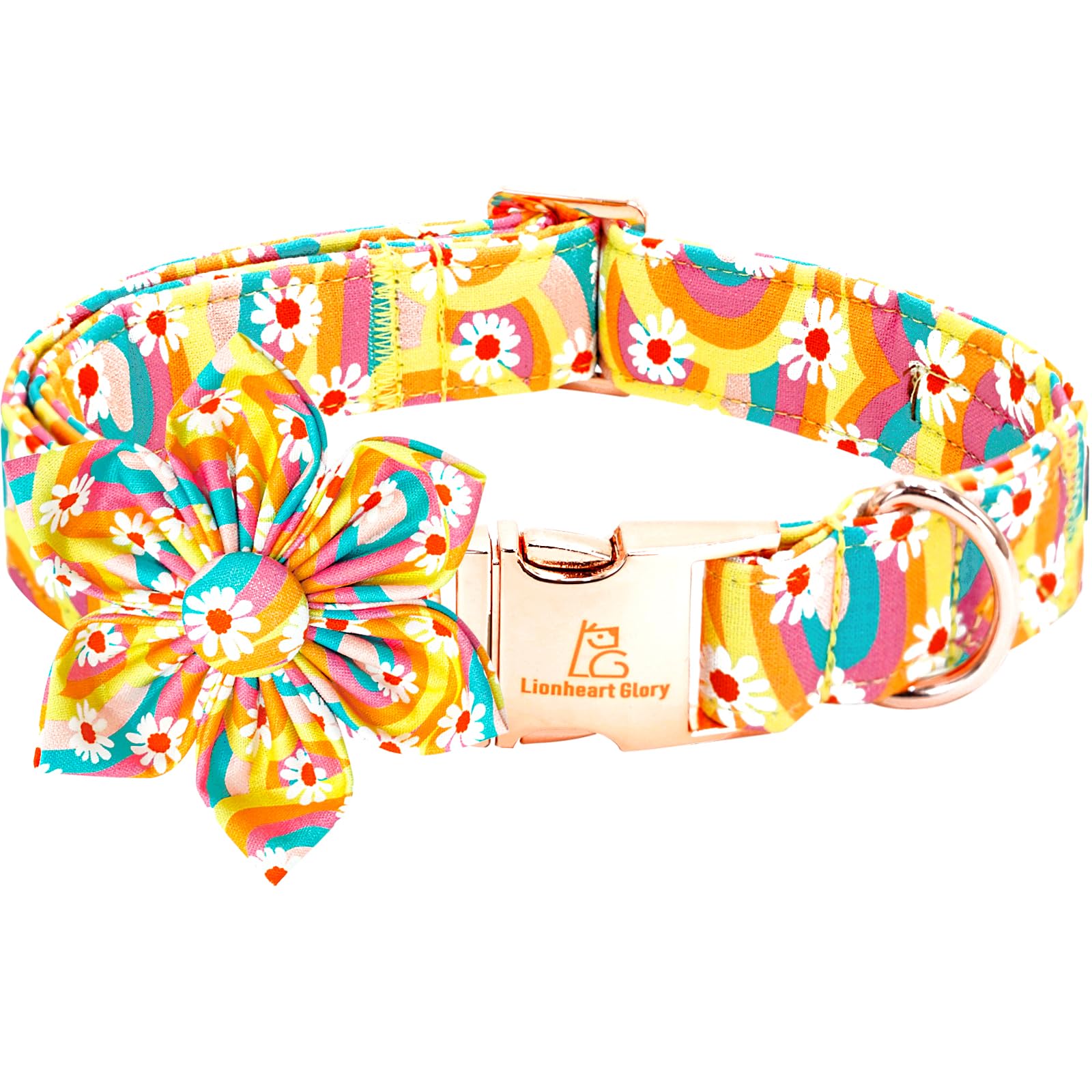 Lionheart glory Dog Collar with Flower, Sunflower Pattern Pet Collar Durable Cute Dog Flower Collars Summer Spring Female Pet Gift Adjustable Dog