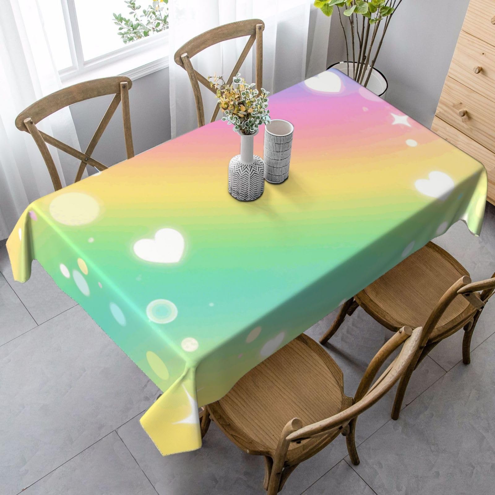 Pastel Rainbow Rectangle Tablecloth 35x55 Inch, Washable Reusable Farmhouse Table Cloths Wrinkle Free And Spillproof Kitchen Dinning Table Cover For Party Wedding Picnic Home Decor Tablecloths