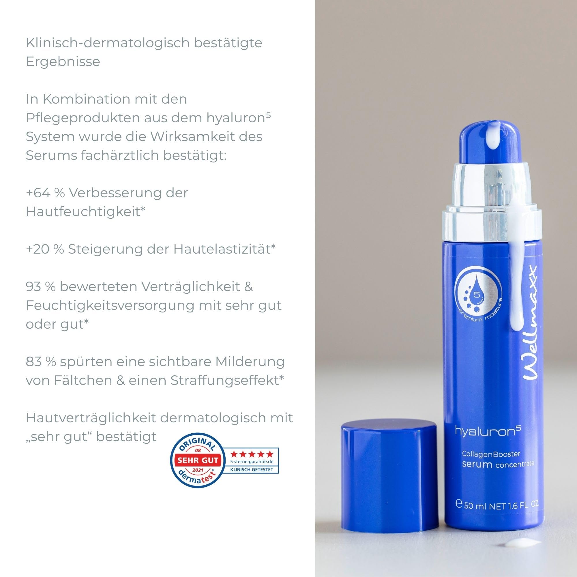 WELLMAXX® hyaluron⁵ CollagenBooster serum concentrate l leichtes 5-fach hyaluron Serum l Feuchtigkeit & Straffheit l Anti Aging l alle Hauttypen l Made in Germany l Dermatest „sehr gut“* l 50 ml