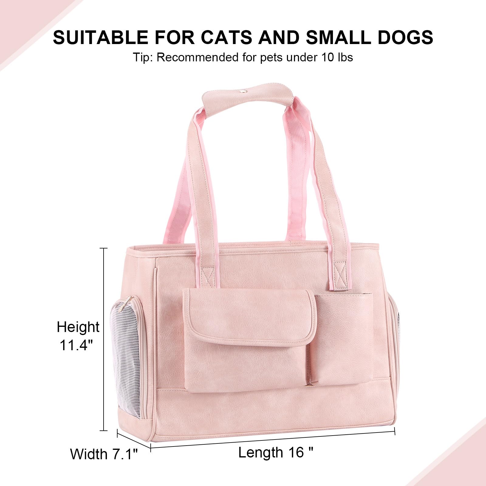 Hundetragetasche, modische Leder-Haustier-Tragetasche, von Fluggesellschaften zugelassen, weiche Seiten, Katzen-Reisetasche mit Taschen, Rosa