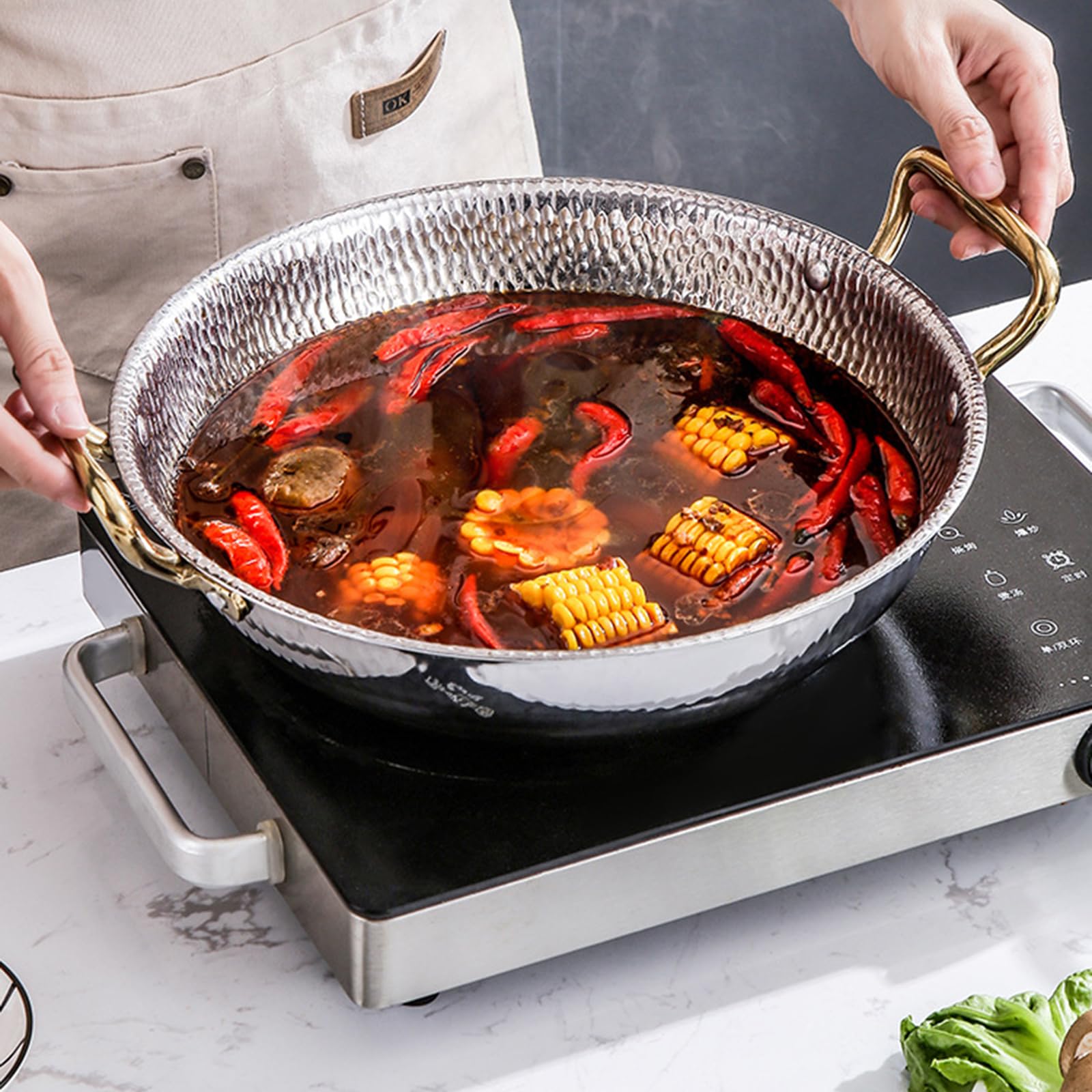 SVRITE Padella per omelette in acciaio inox con manici dorati, padella per paella spagnola, padella da 25,4 cm, 25,4 cm, 27,4 cm, 27,9 cm, 30,5 cm, antiaderente, per casa, ristoranti e catering