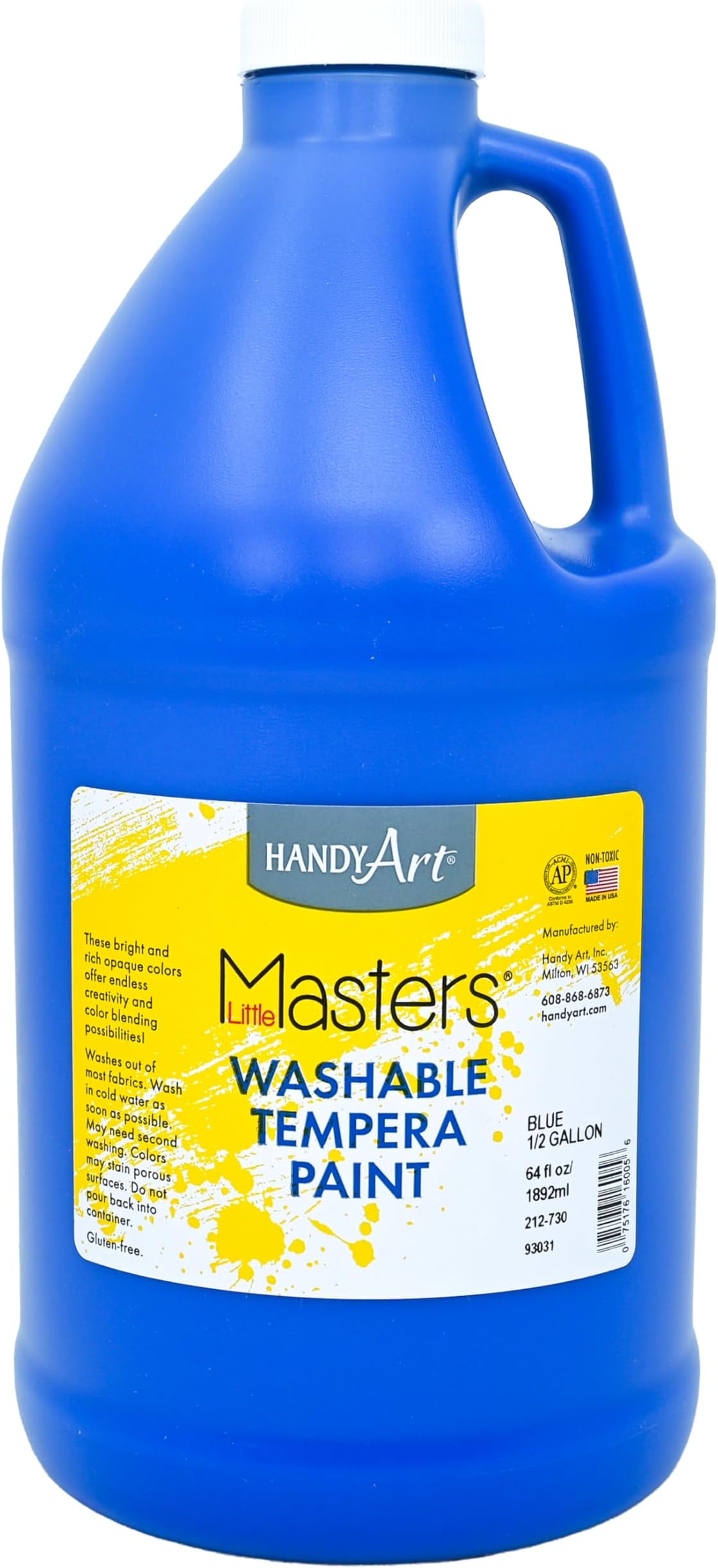 Little Masters Washable Tempera Paint, Blue, Half Gallon 64 oz Bottle, Bright & Mixable, High Opacity, Washable Colors for Classroom, Students, Kids, Safe & Non-Toxic, Made in USA