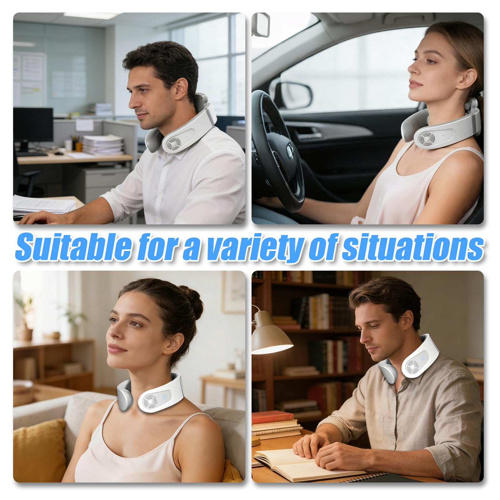 Masseur Cervical, Massage Cou Portable Vocale Intelligente avec Thérapie Thermique à 42°C, 6 Modes 15 Intensités, Masseur électrique à impulsions cervicales pour Bureau, Maison, Voyage