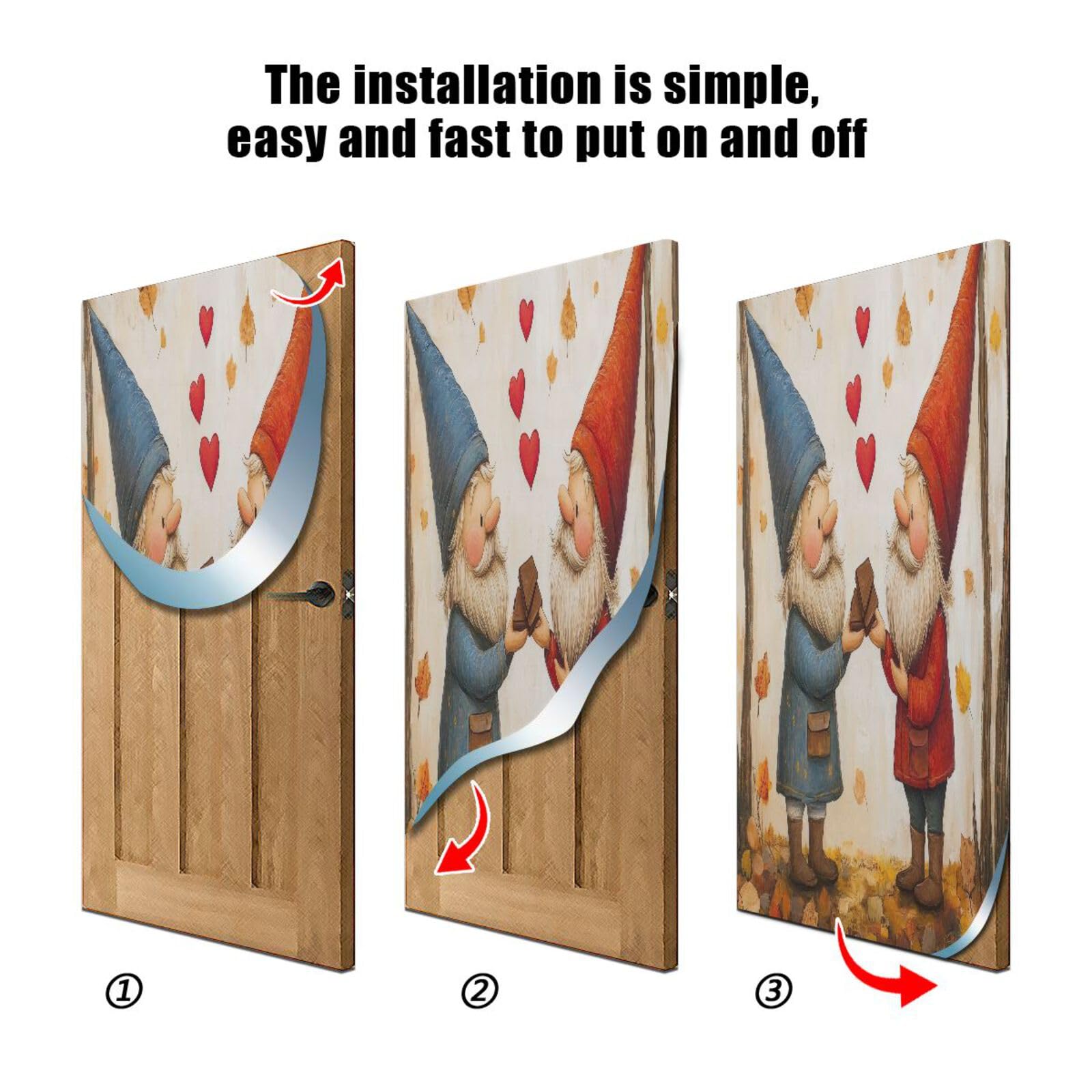 FLildon Valentine Gnome Couple Door Cover Decoration, Party Accessory Porch Decor for Festive Ornament Room Door Covers 32 x 79 Inch