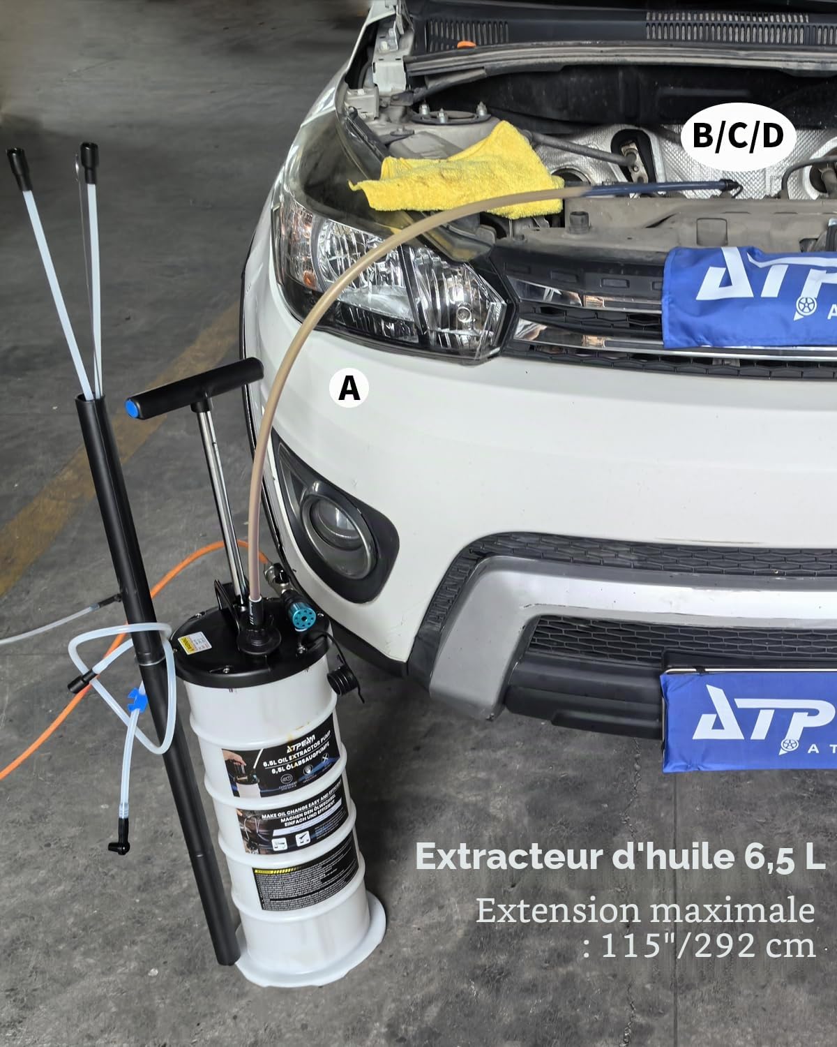 ATPEAM Pompe à Vidange Huile Moteur 6.5L Manuelle et Pneumatique, Extracteur de Fluide pour Voitures et Motos avec Tuyau d'Aspiration