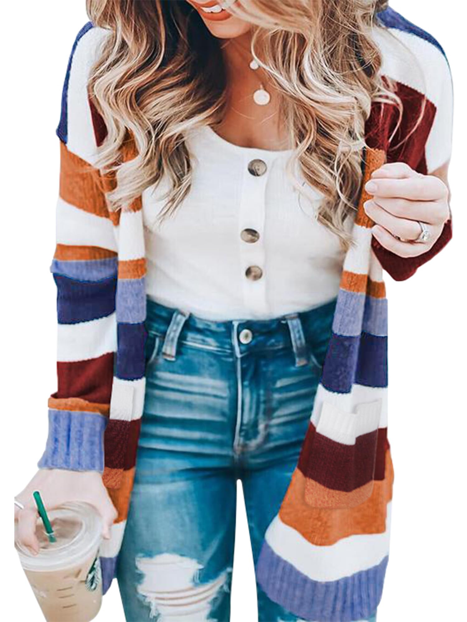 Women Cardigan Sweaters Long Floral Striped Winter Fall Long Sleeve Open Front Cozy Knitted Daisy Fuzzy Coats Outwear