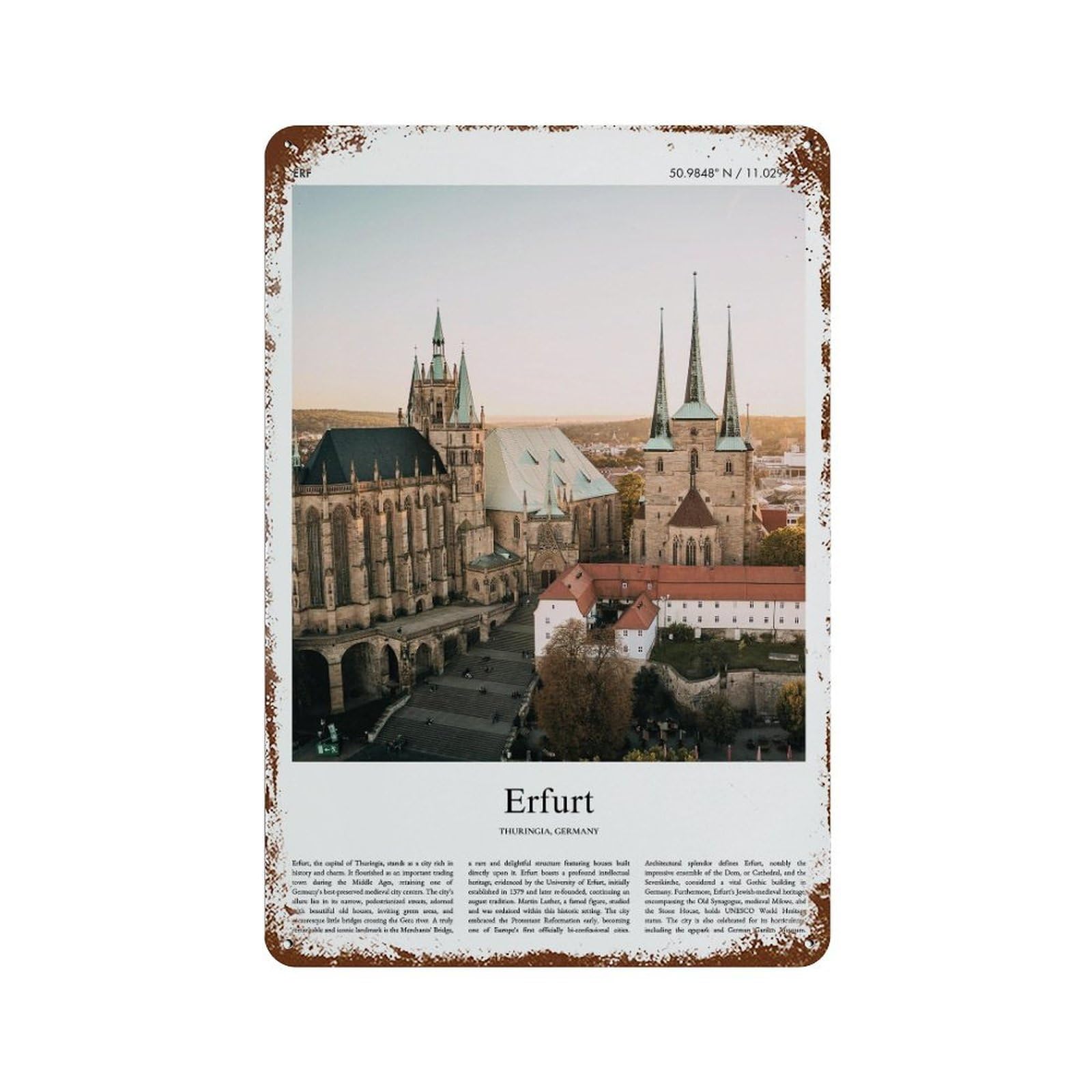 xiaoxiaoshen Erfurt Thuringia, Germany City Scenery Wall Decor Art Metal Tin Poster Modern Home Decor Art Home Bar Shop Decorations Vintage Sign 30x20cm