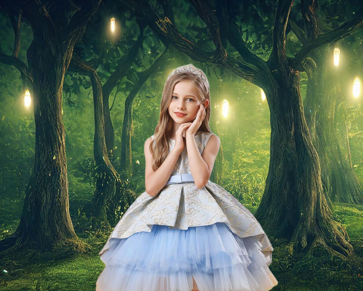 3x2.4m Toile de Fond Foret enchantée Fantaisie Pays des Merveilles Forêt Vert Arbres Magiques Jungle Photographie Fond Mariage Douche de bébé Anniversaire Décorations de fête